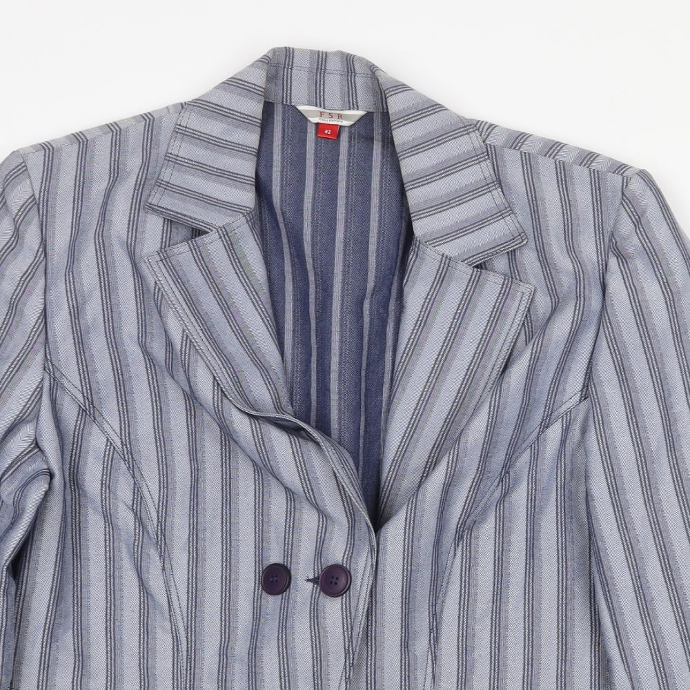 FSR Womens Blue Striped Jacket Blazer Size 10 Button