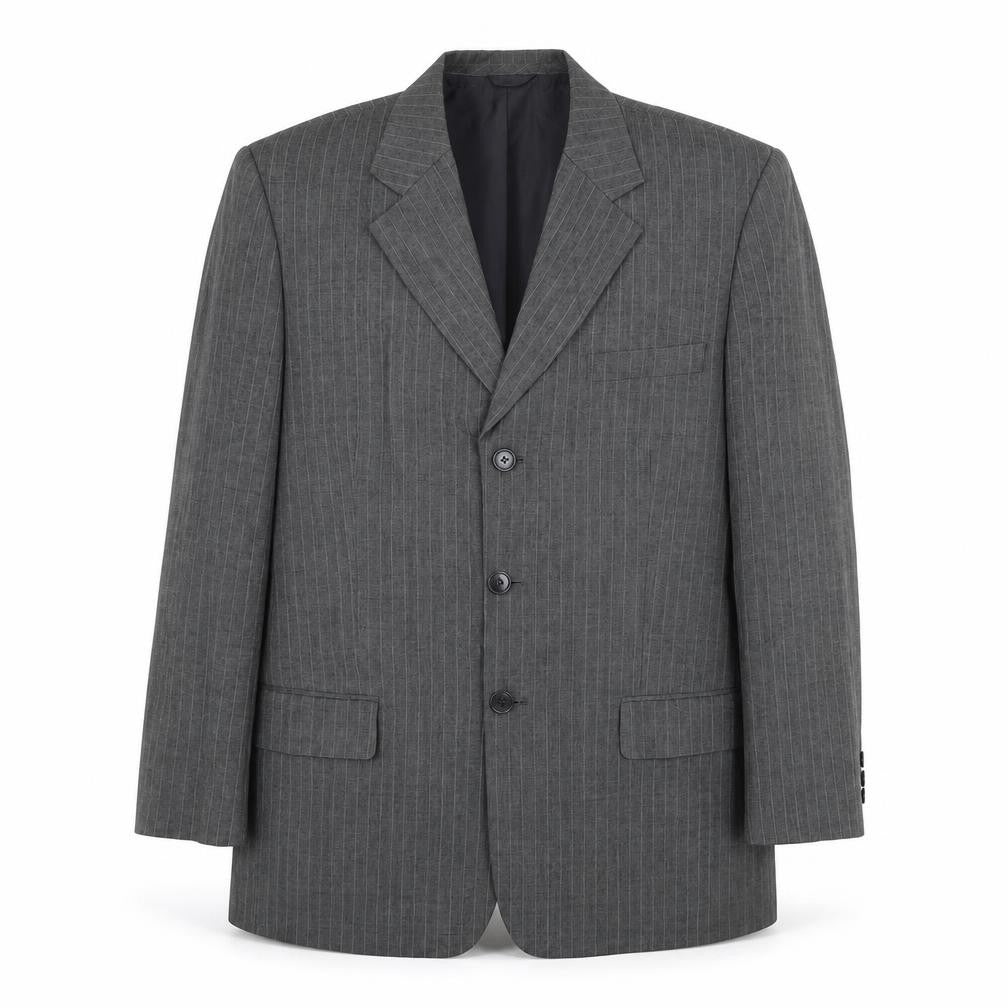 Preworn Mens Grey Striped Polyester Jacket Suit Jacket Size 42 Regular