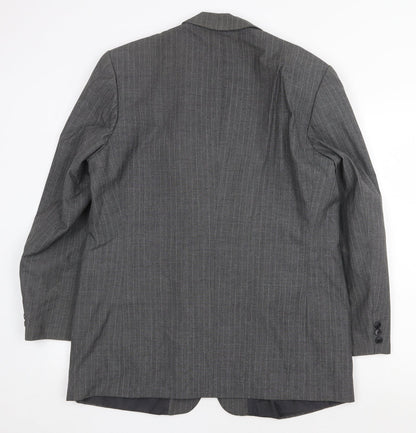 Preworn Mens Grey Striped Polyester Jacket Suit Jacket Size 42 Regular