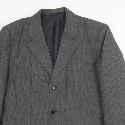 Preworn Mens Grey Striped Polyester Jacket Suit Jacket Size 42 Regular
