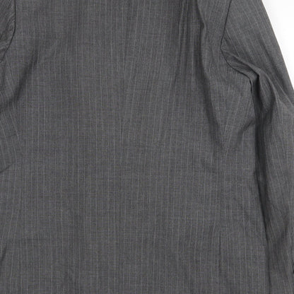 Preworn Mens Grey Striped Polyester Jacket Suit Jacket Size 42 Regular