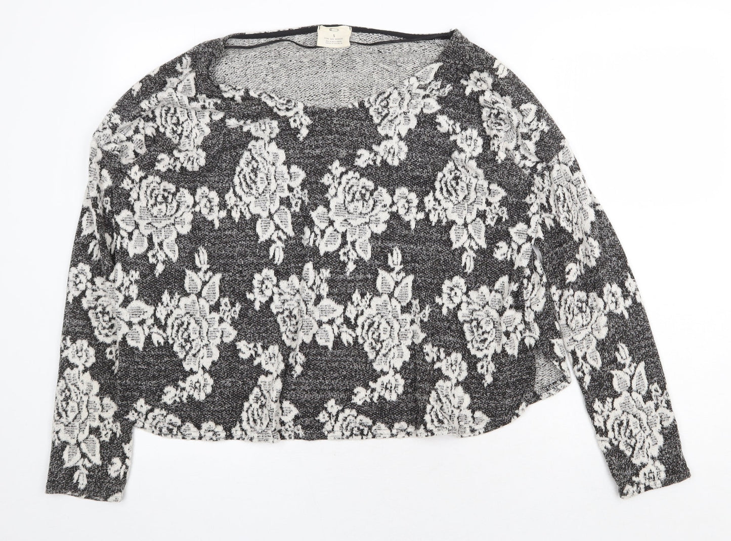 Pins & Needles Womens Grey Boat Neck Floral Nylon Pullover Jumper Size S