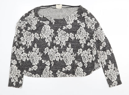 Pins & Needles Womens Grey Boat Neck Floral Nylon Pullover Jumper Size S