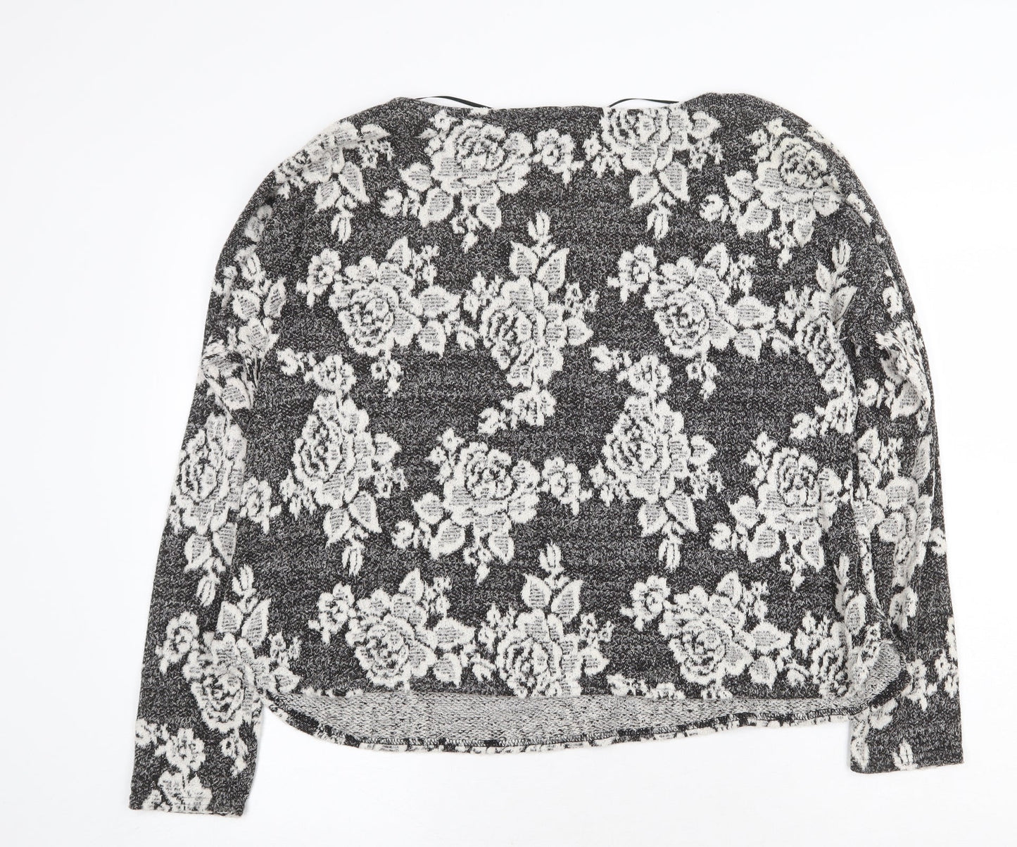 Pins & Needles Womens Grey Boat Neck Floral Nylon Pullover Jumper Size S