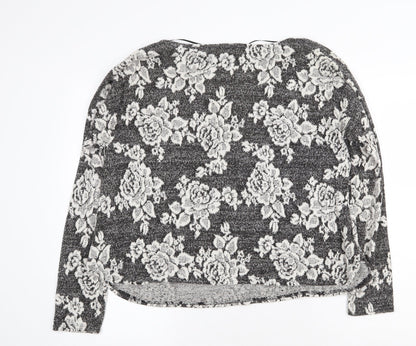 Pins & Needles Womens Grey Boat Neck Floral Nylon Pullover Jumper Size S