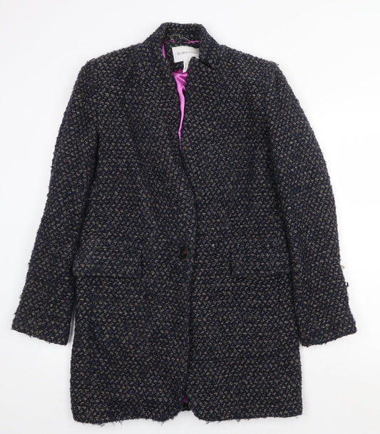 BCBGeneration Womens Blue Geometric Overcoat Coat Size S Button