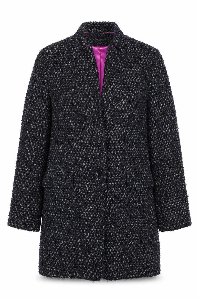 BCBGeneration Womens Blue Geometric Overcoat Coat Size S Button