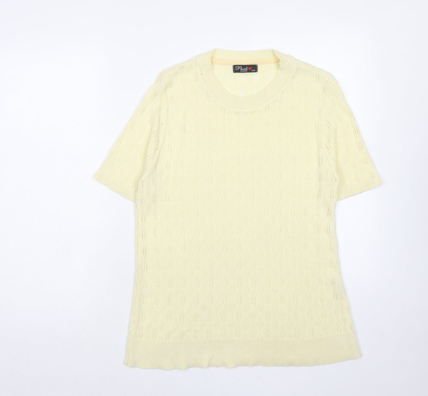 Pure Fashion Womens Yellow Round Neck Cotton Pullover Jumper Size S - Size S-M