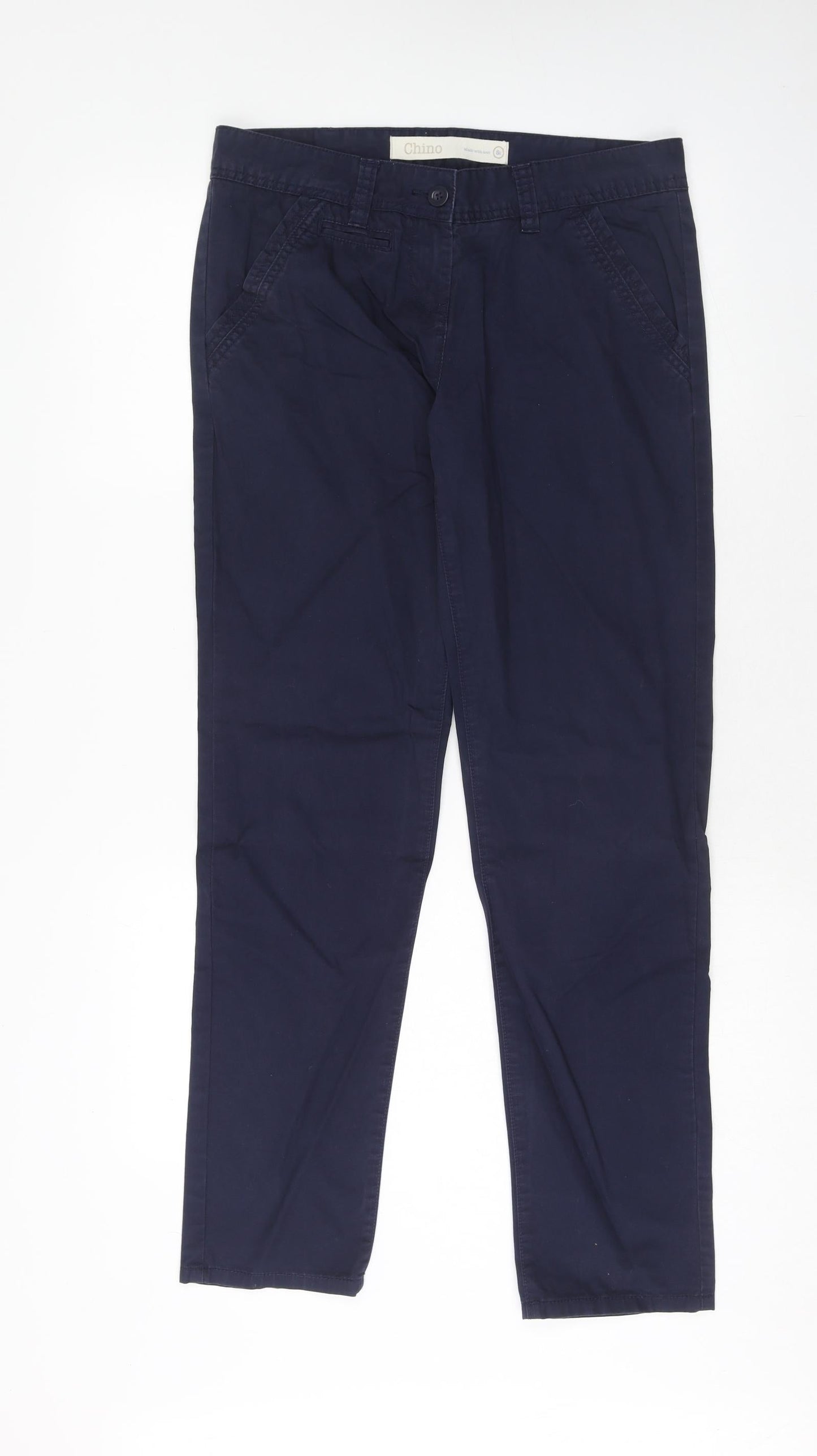 NEXT Womens Blue Cotton Trousers Size 8 Regular Zip