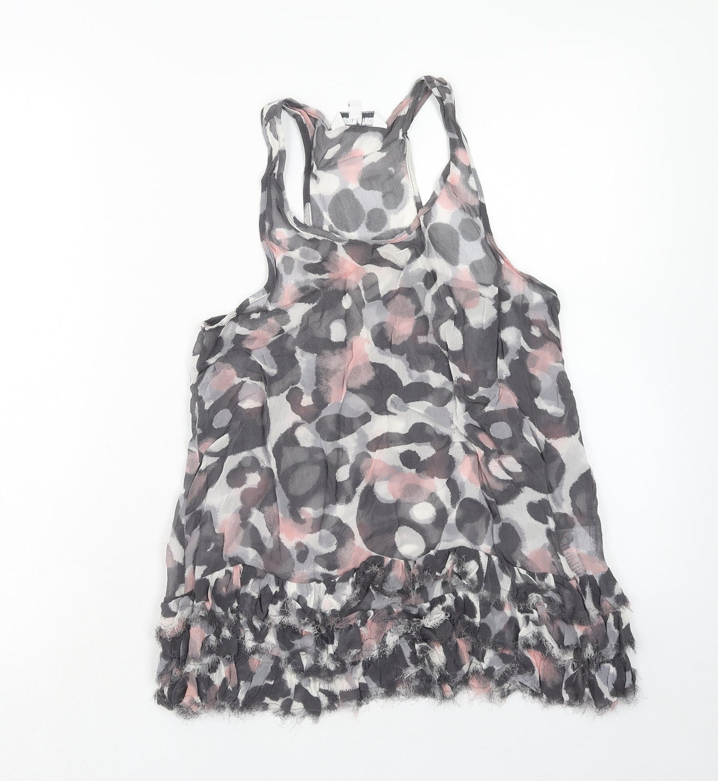 New Look Girls Grey Animal Print Viscose Basic Tank Size 13 Years Scoop Neck Pullover