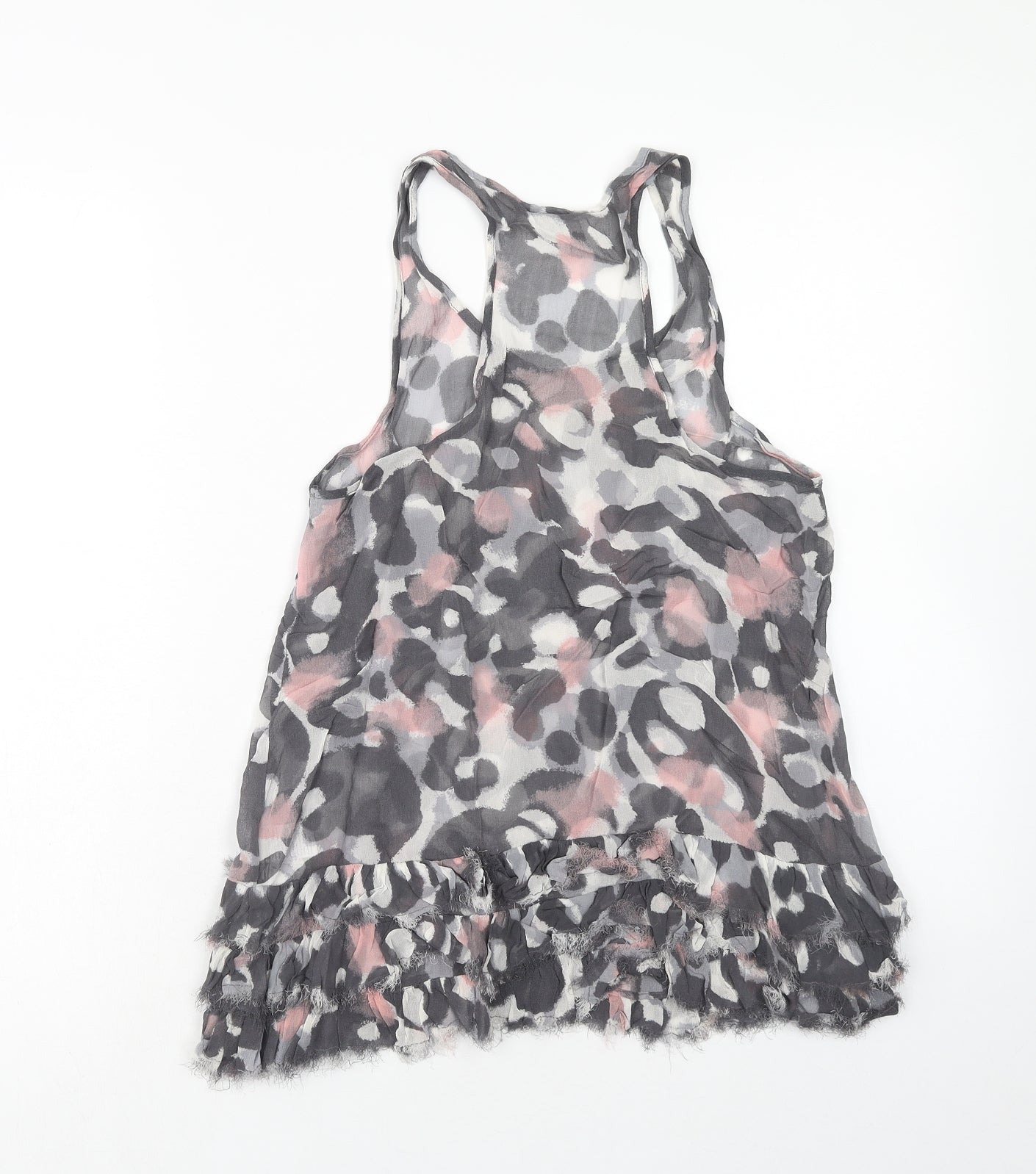 New Look Girls Grey Animal Print Viscose Basic Tank Size 13 Years Scoop Neck Pullover