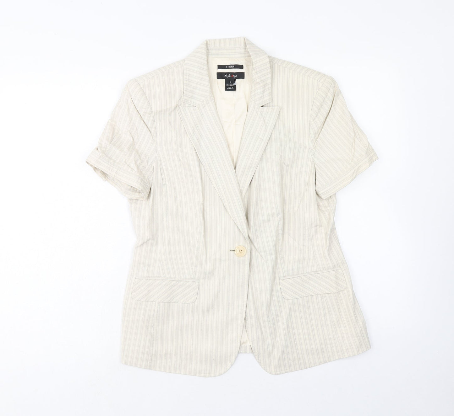 Style&co. Womens Beige Striped Jacket Blazer Size 8 Button