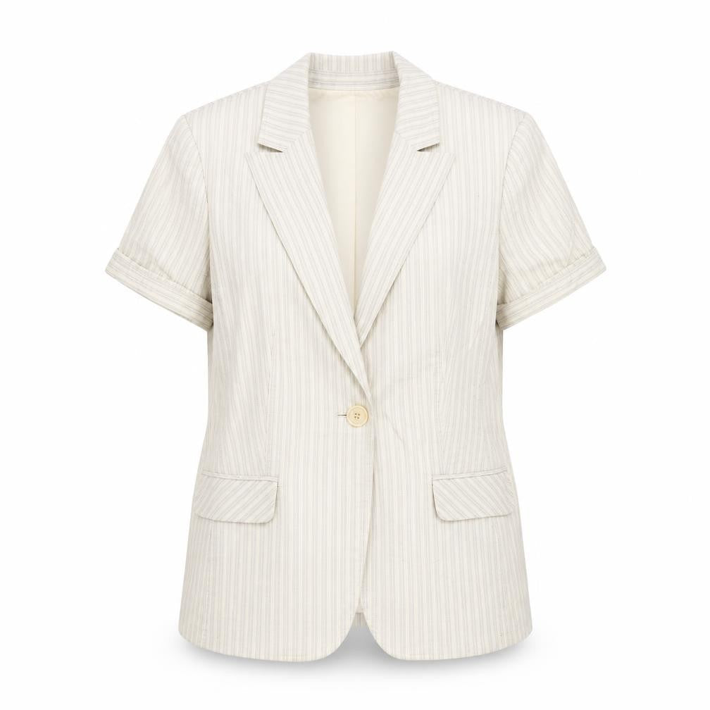 Style&co. Womens Beige Striped Jacket Blazer Size 8 Button