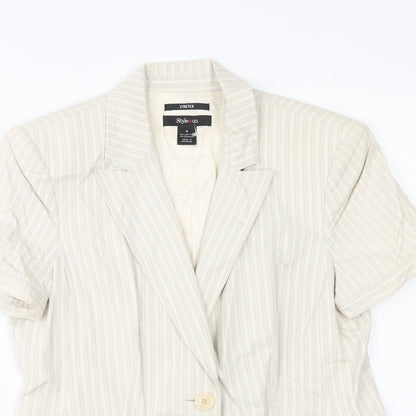 Style&co. Womens Beige Striped Jacket Blazer Size 8 Button