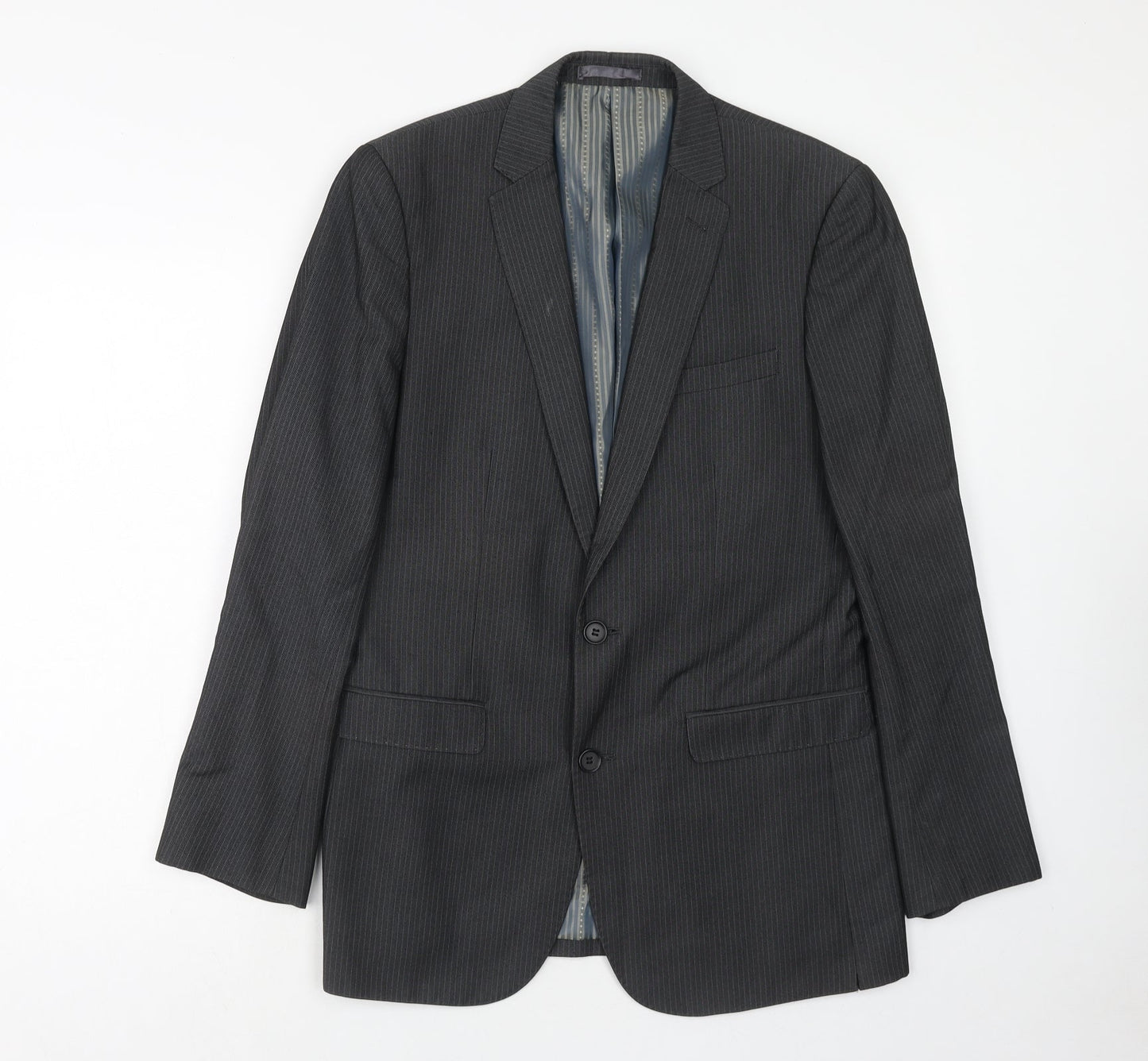 Limited Collection Mens Grey Striped Polyester Jacket Suit Jacket Size 38 Regular