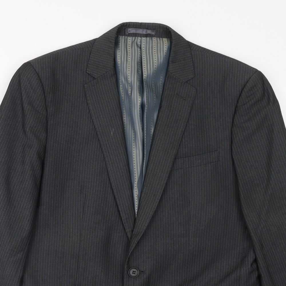 Limited Collection Mens Grey Striped Polyester Jacket Suit Jacket Size 38 Regular