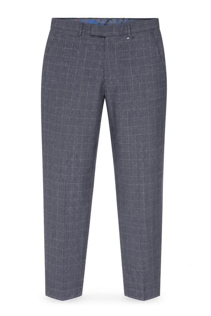 Marks & Spencer Mens Blue Check Polyester Trousers Size 30 in L33 in Regular Hook & Eye