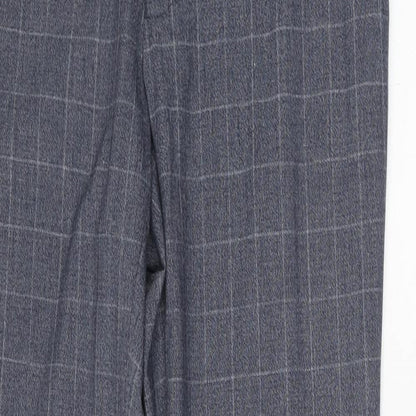 Marks & Spencer Mens Blue Check Polyester Trousers Size 30 in L33 in Regular Hook & Eye