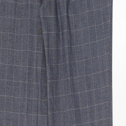 Marks & Spencer Mens Blue Check Polyester Trousers Size 30 in L33 in Regular Hook & Eye
