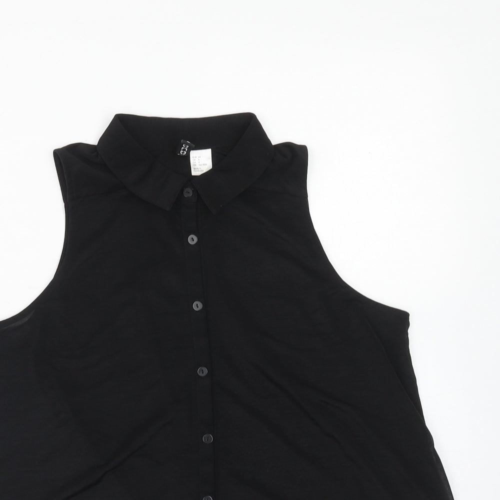 H&M Womens Black Polyester Basic Button-Up Size 8 Collared