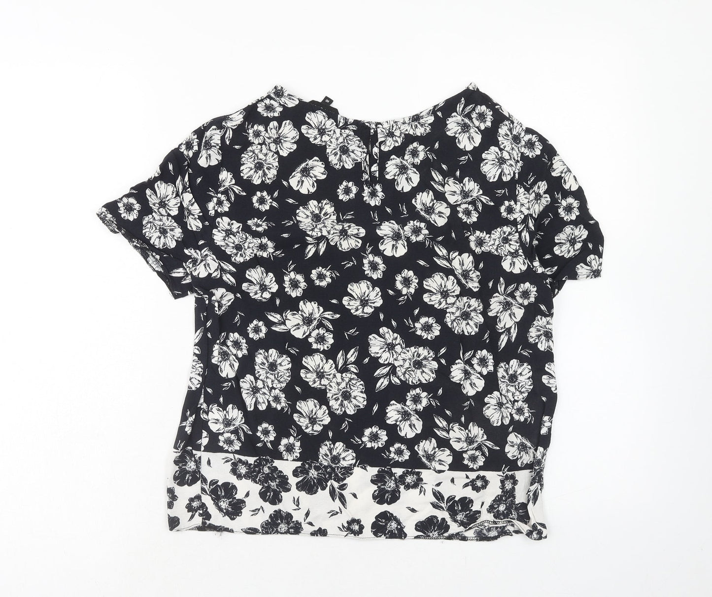 New Look Womens Black Floral Viscose Basic Blouse Size 10 Round Neck