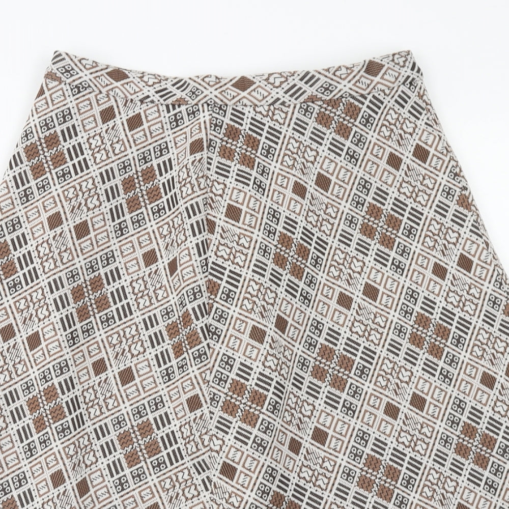 Preworn Womens Brown Geometric Acrylic A-Line Skirt Size 14 Zip