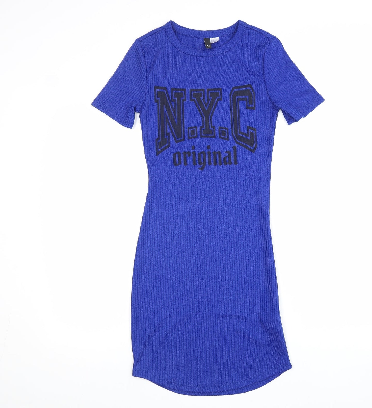 Divided Womens Blue Polyester Bodycon Size 6 Round Neck Pullover - N.Y.C Original