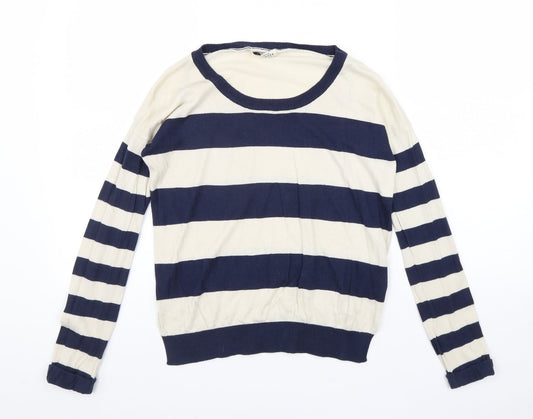 New Look Womens Beige Scoop Neck Striped Cotton Pullover Jumper Size 6