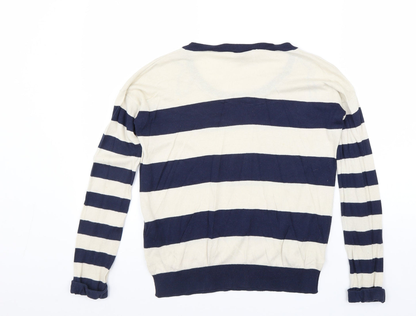 New Look Womens Beige Scoop Neck Striped Cotton Pullover Jumper Size 6