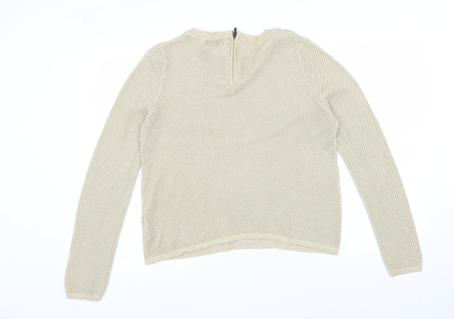 NEXT Womens Gold Crew Neck Cotton Pullover Jumper Size 14 Zip