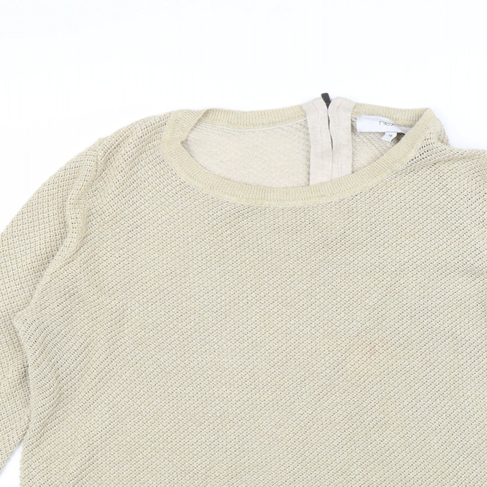 NEXT Womens Gold Crew Neck Cotton Pullover Jumper Size 14 Zip