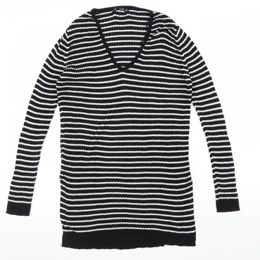 Mango Womens Blue Square Neck Polka Dot Acrylic Pullover Jumper Size M Pullover