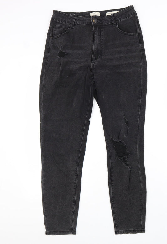 Preloved Cotton On Womens Black Cotton Skinny Jeans Size 10 L27 in Regular Zip - Front