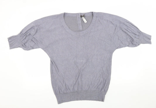 NEXT Womens Grey Scoop Neck Viscose Pullover Jumper Size 8 Button