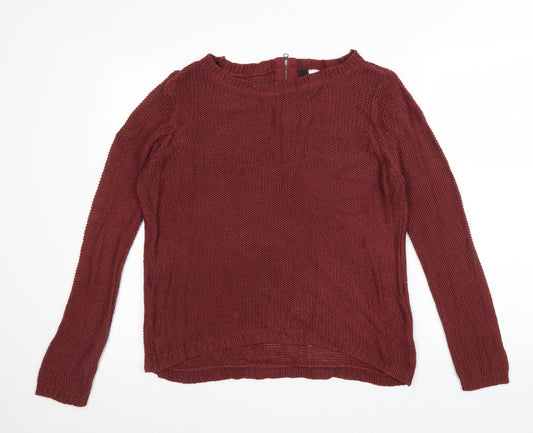 Divided Womens Red Boat Neck Acrylic Pullover Jumper Size 10