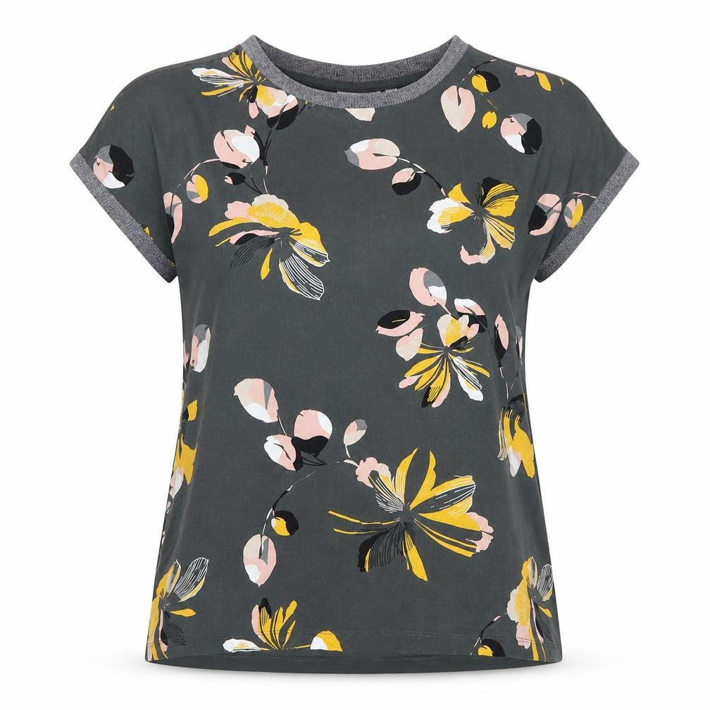 Fransa Womens Green Floral Polyester Basic T-Shirt Size S Round Neck