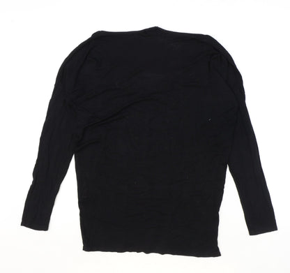 Boohoo Womens Black Polyester Basic T-Shirt Size 10 V-Neck