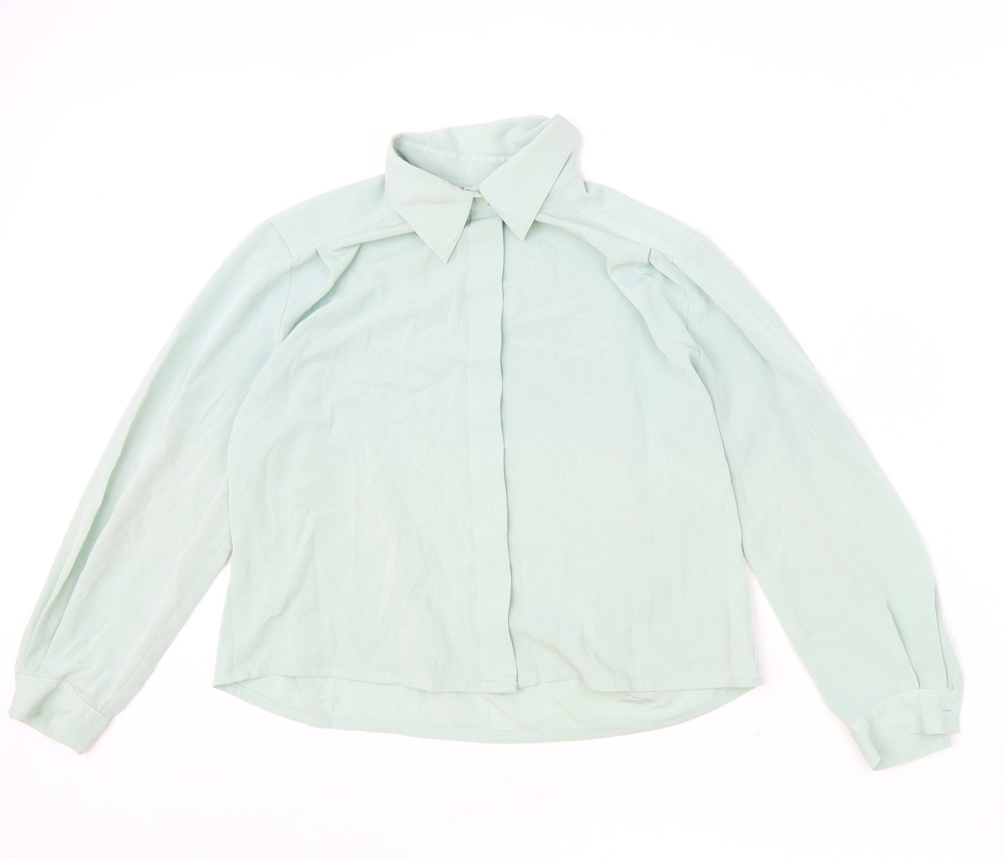 Preworn Womens Blue Polyester Basic Button-Up Size 10 Collared