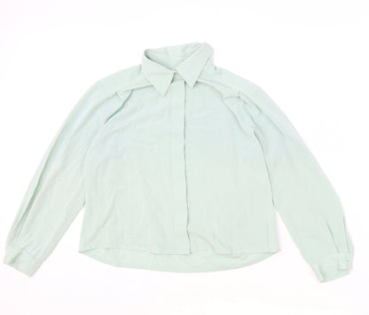Preworn Womens Blue Polyester Basic Button-Up Size 10 Collared