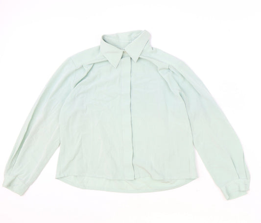 Preworn Womens Blue Polyester Basic Button-Up Size 10 Collared