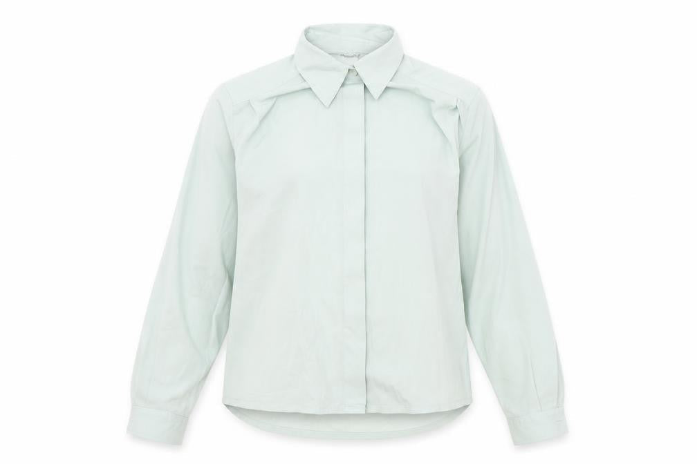 Preworn Womens Blue Polyester Basic Button-Up Size 10 Collared