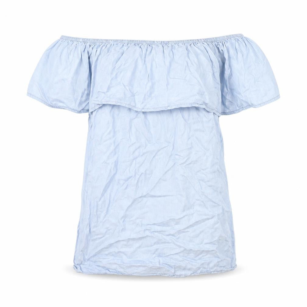 Quiz Womens Blue Polyester Basic Blouse Size S Off the Shoulder