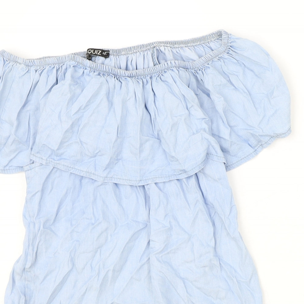 Quiz Womens Blue Polyester Basic Blouse Size S Off the Shoulder