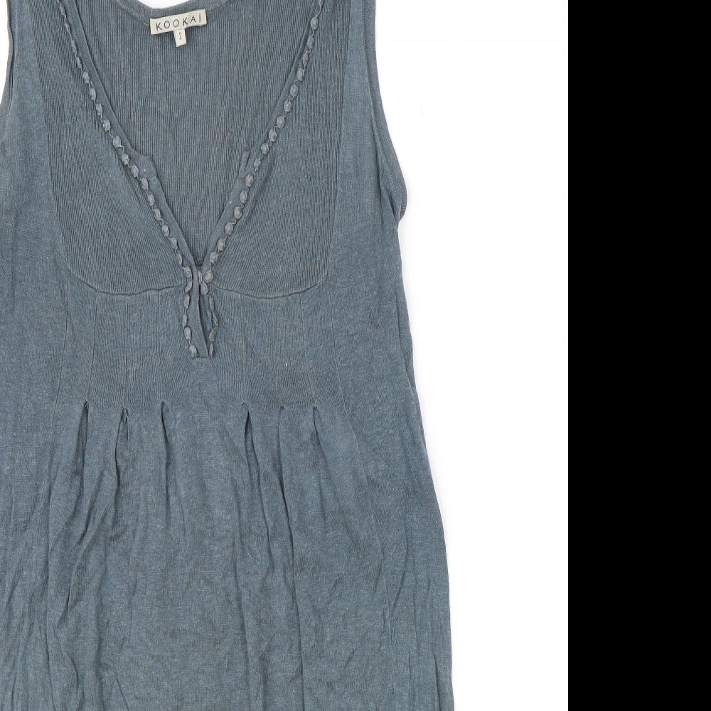 Kookai Womens Blue Linen A-Line Size S V-Neck Button