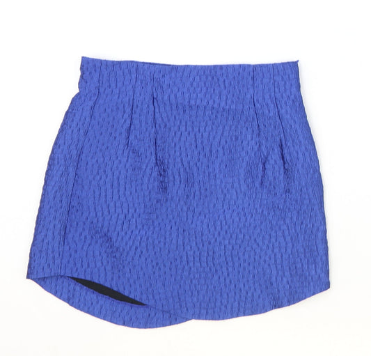 Zara Womens Blue Geometric Polyester Mini Skirt Size XS Zip