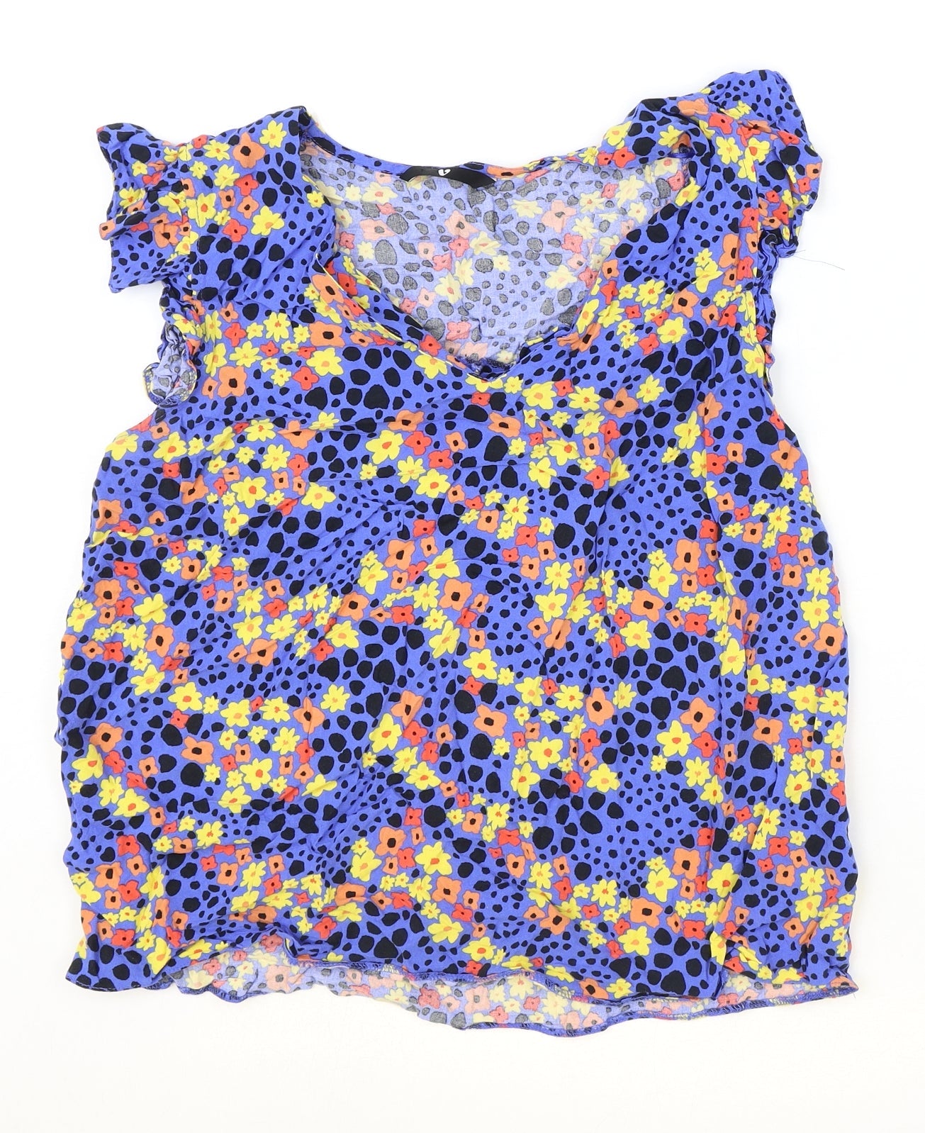 Very Womens Blue Geometric Viscose Basic T-Shirt Size 14 V-Neck