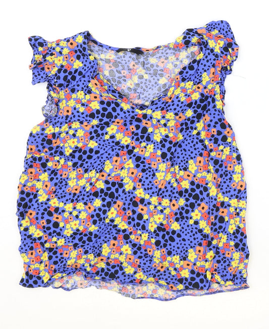Very Womens Blue Geometric Viscose Basic T-Shirt Size 14 V-Neck