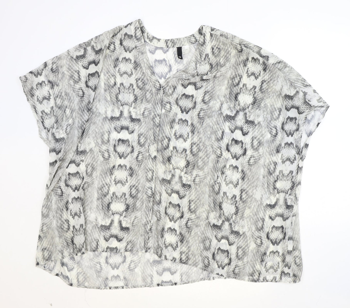 H&M Womens Grey Geometric Polyester Basic Blouse Size 12 V-Neck