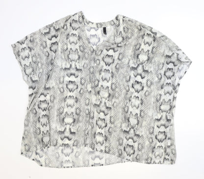 H&M Womens Grey Geometric Polyester Basic Blouse Size 12 V-Neck