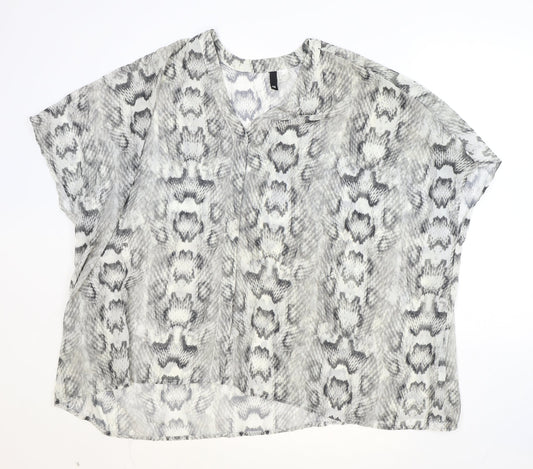 H&M Womens Grey Geometric Polyester Basic Blouse Size 12 V-Neck